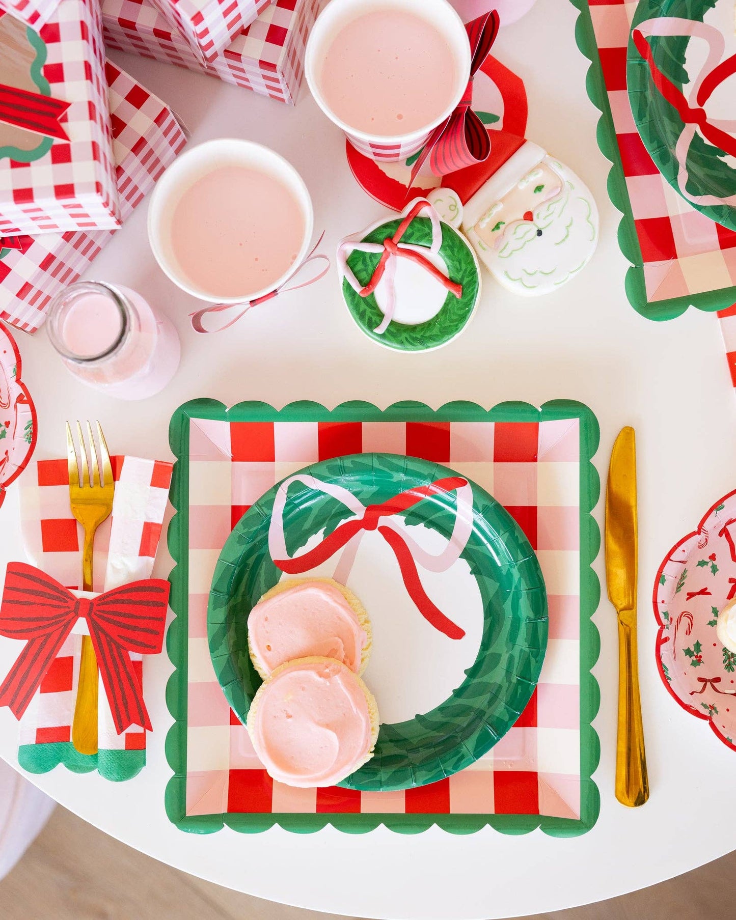 Christmas Plaid Napkin with Bow Paper Ring