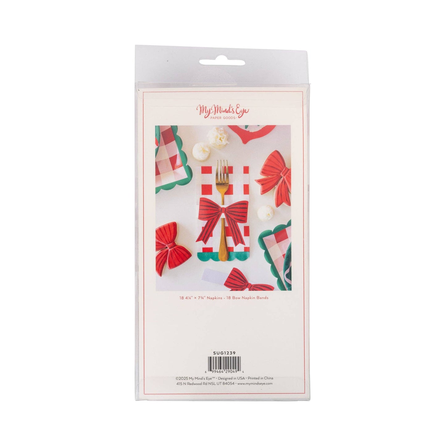 Christmas Plaid Napkin with Bow Paper Ring