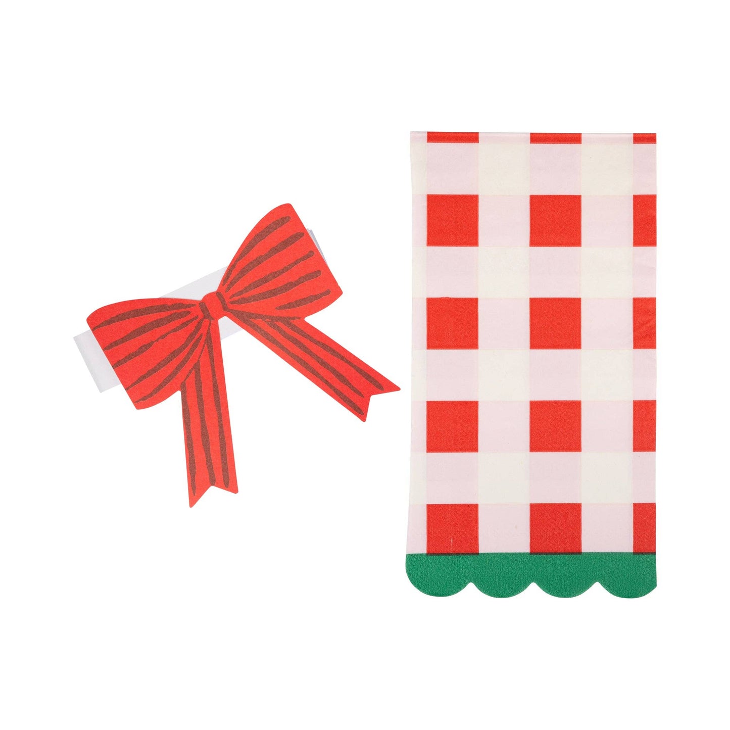 Christmas Plaid Napkin with Bow Paper Ring