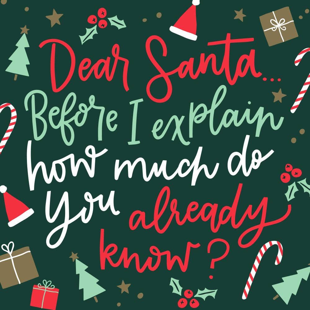 Get ready to laugh with these Santa, How Much Do You Know? Cocktail Napkins! With a pack of 20 3-ply napkins measuring 5"x5", these funny Christmas napkins will add a touch of humor to your holiday party. Cheers to that! Festive Themed Beverage/Appetizer/Cocktail Napkins/Disposable Napkins for Holiday Parties and Entertainment
20 Napkins
3 ply
5" x 5"