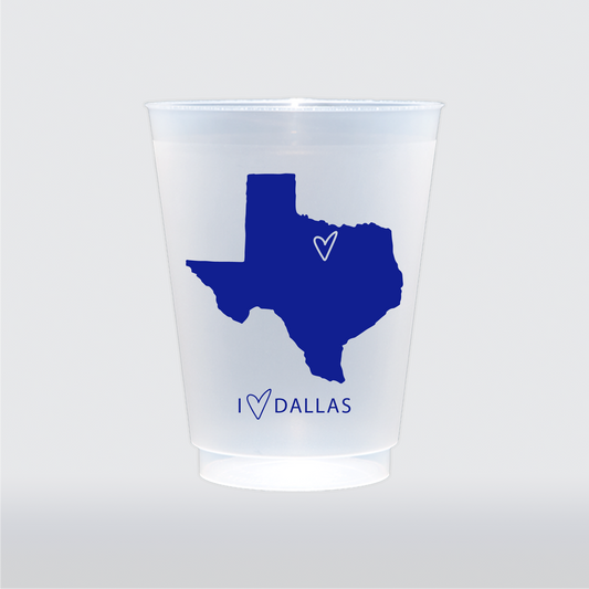 Celebrate your hometown pride with our "I Heart Dallas" Party Cups! Cups come in a cellophane sleeve with a black and white striped ribbon tied in a bow at the top. 