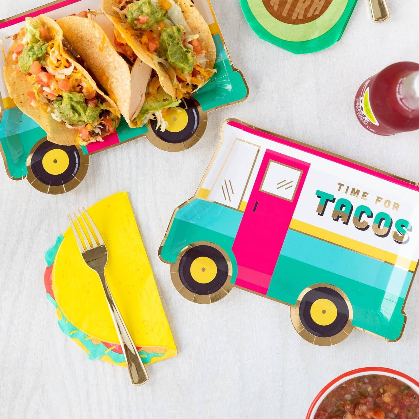 Get ready to taco 'bout the cutest napkin ever! This fun taco napkin is a must-have for any fiesta or Taco Tuesday. It pairs perfectly with our taco truck plate and will definitely spice up your dining experience. Can you tell we're taco-lovers around here? This napkin is a fiesta essential, adding a pop of fun to your table setting. Don't miss out on the fiesta vibes this napkin brings! It's the perfect way to show off your love for all things taco. Grab one (or a few) now and let the fiesta begin!