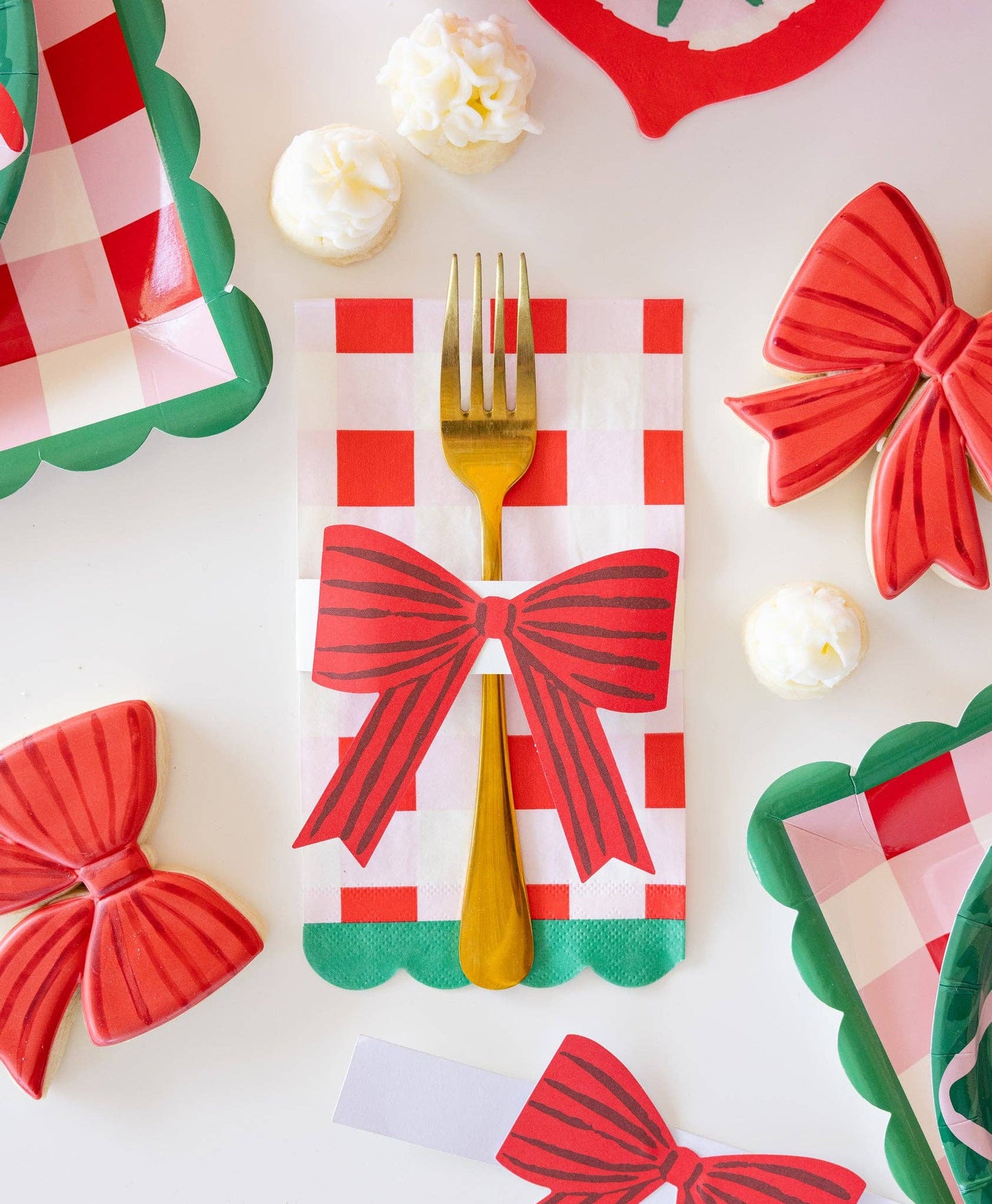 Christmas Plaid Napkin with Bow Paper Ring