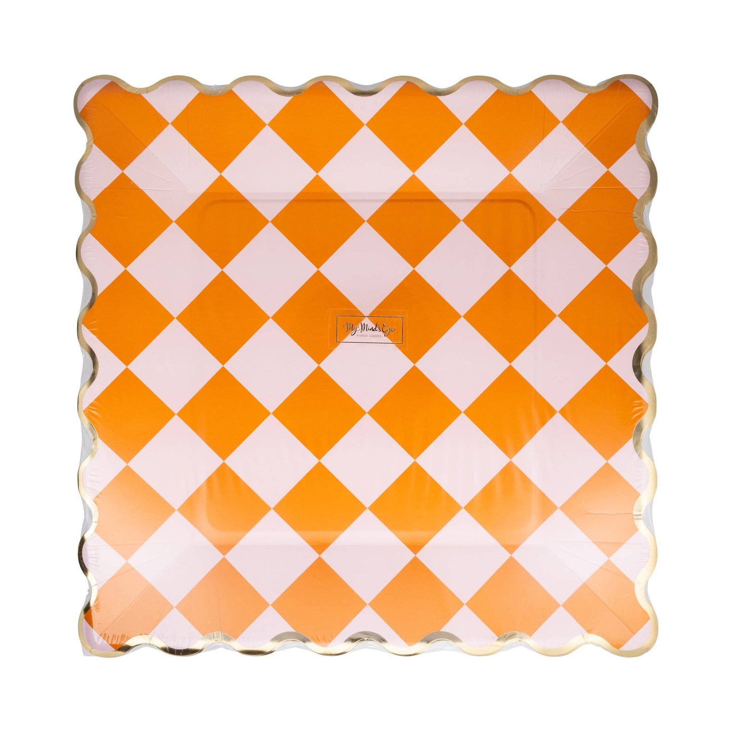 Pink & Orange Checkered Paper Plate