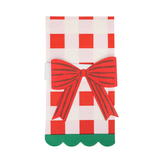 Christmas Plaid Napkin with Bow Paper Ring