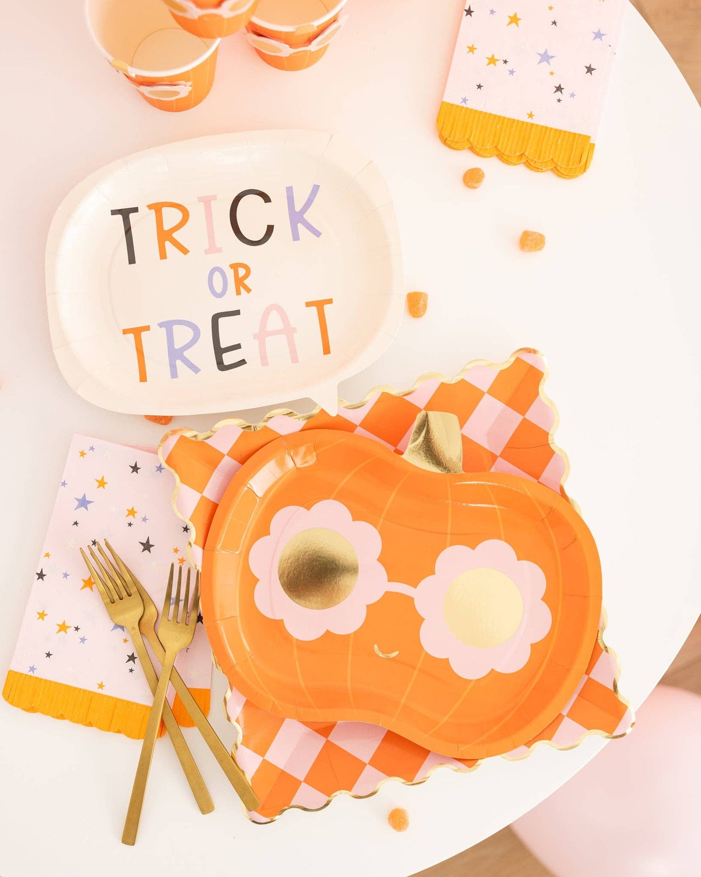 Pink & Orange Checkered Paper Plate