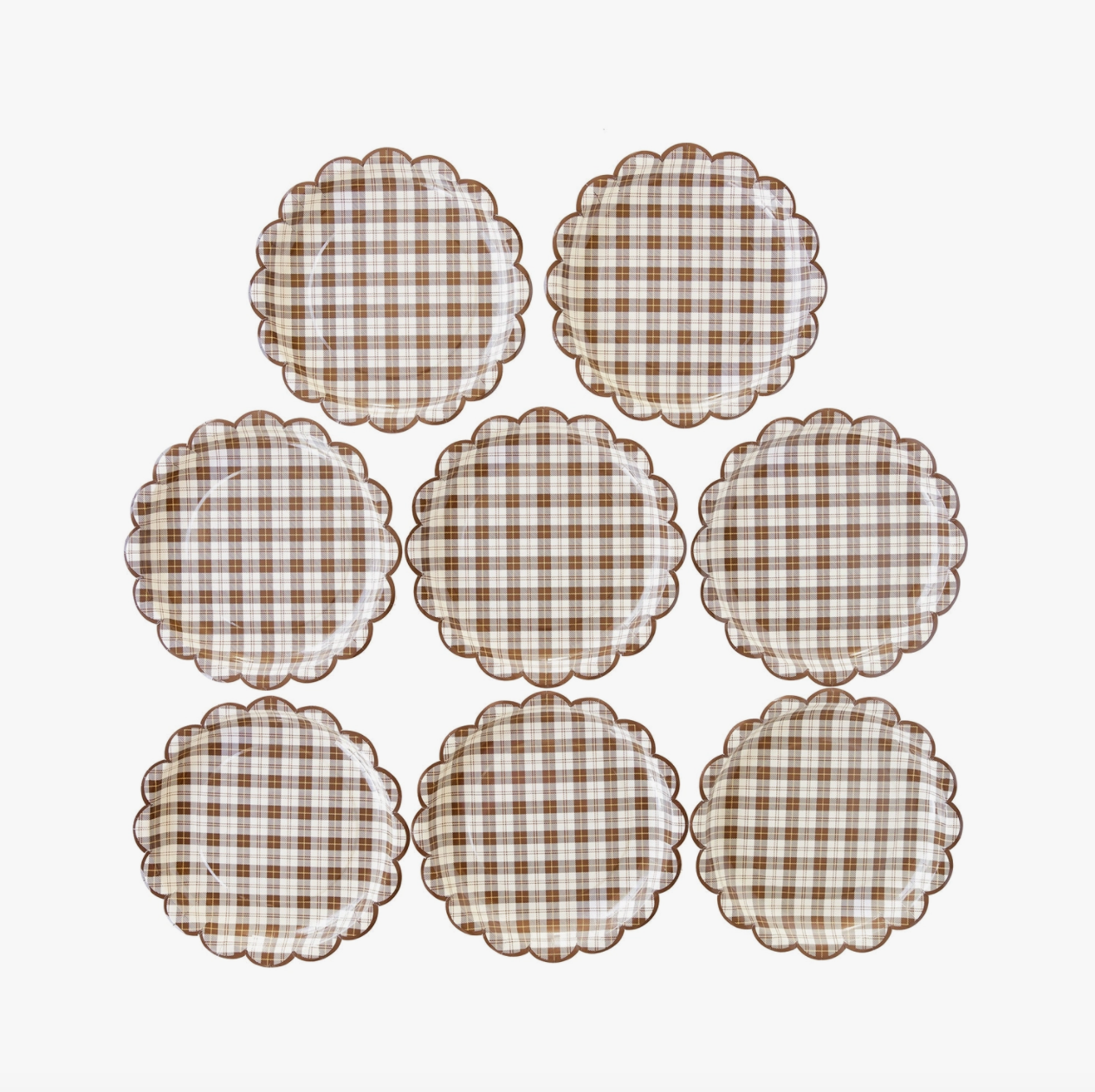 Scallop Brown Plaid Thanksgiving Paper Plate