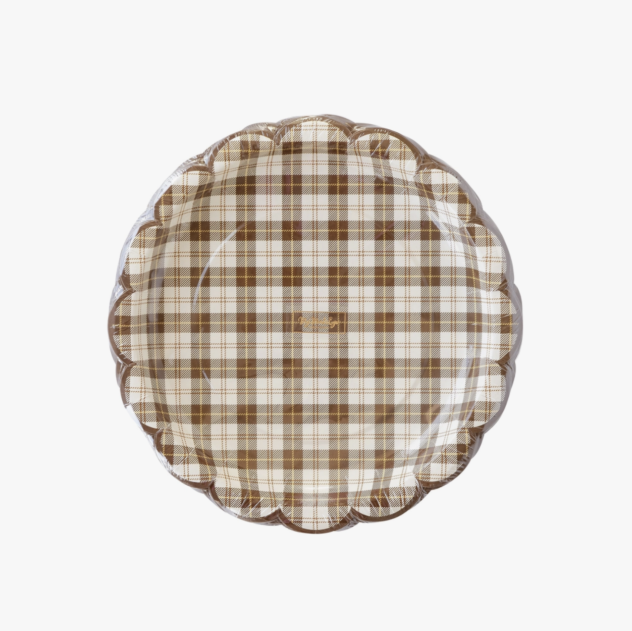 Scallop Brown Plaid Thanksgiving Paper Plate