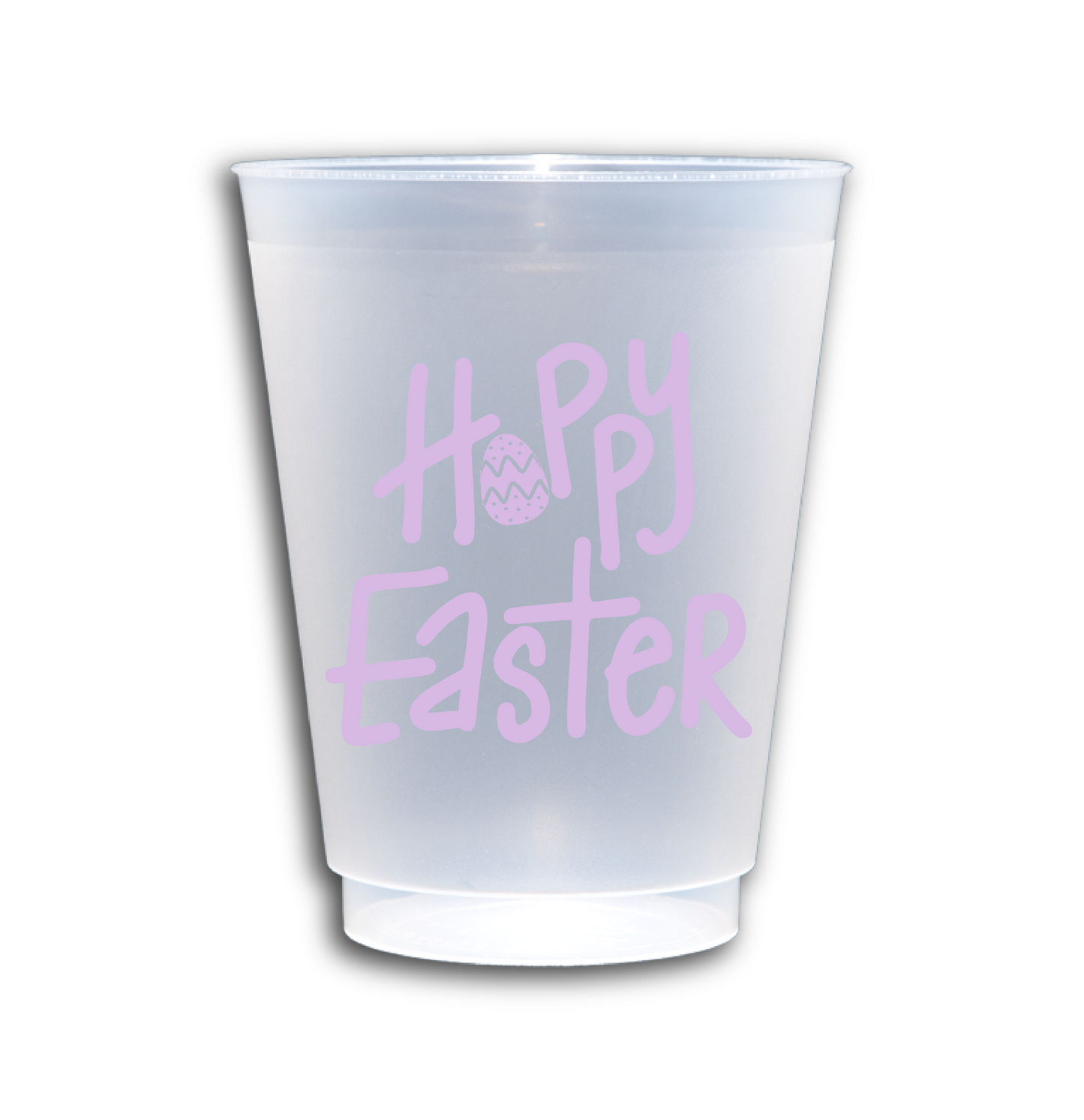 Make your Easter celebrations extra special with our charming "Hoppy Easter" Party Cups! These frosted shatterproof cups feature a delightful "Hoppy Easter" design on one side and an adorable floppy-eared bunny on the other, both printed in a soft lilac purple ink. Perfect for Easter egg hunts, brunches, or springtime gatherings, these cups add a festive and cheerful touch to any occasion.