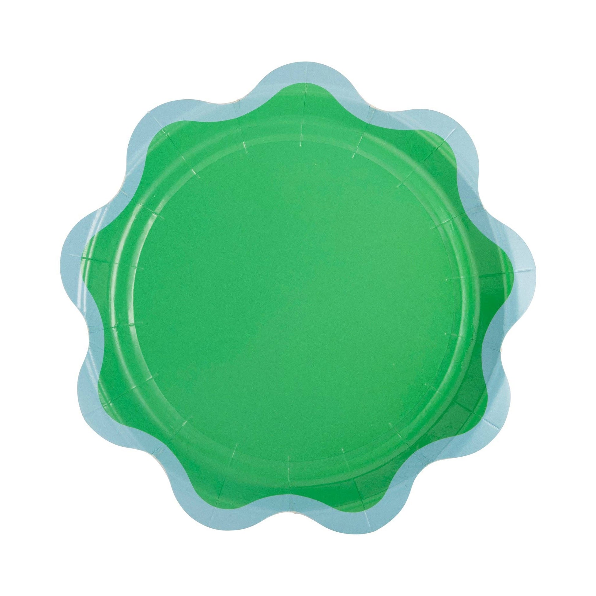 Set of 8 scalloped edge party plates in vibrant pastel and bold hues, ideal for serving desserts and appetizers
