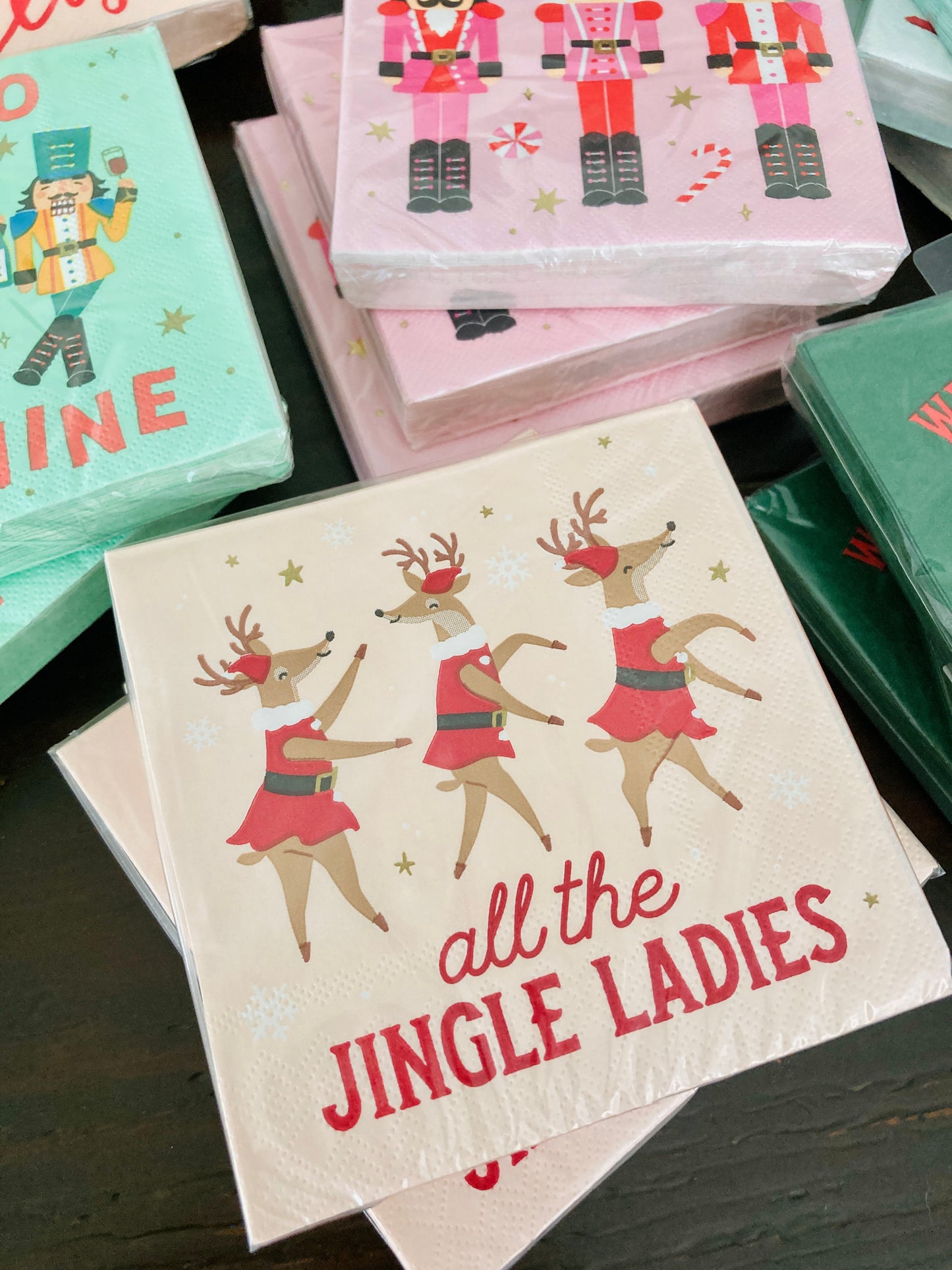 'Tis the season to get your jingle on! Spice up your holiday gatherings with these hilarious "All the Jingle Ladies" cocktail napkins featuring dancing reindeer. They're guaranteed to be a hit with all the jingle ladies (and gents)!