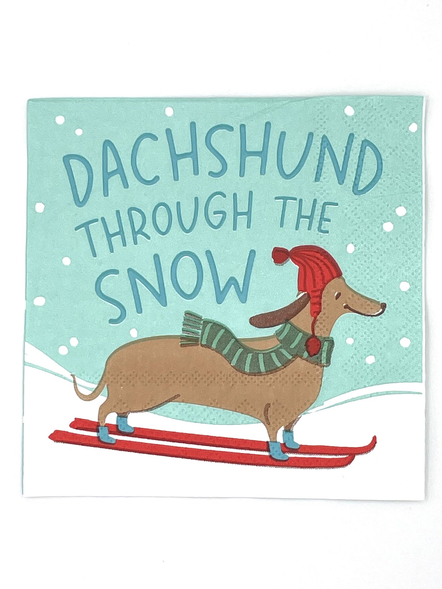 Daschund Through the Snow Funny Christmas Cocktail Napkins Festive Themed Beverage/Appetizer/Cocktail Napkins/Disposable Napkins for Holiday Parties and Entertainment 20ct Dimensions: 3 ply 5" x 5"