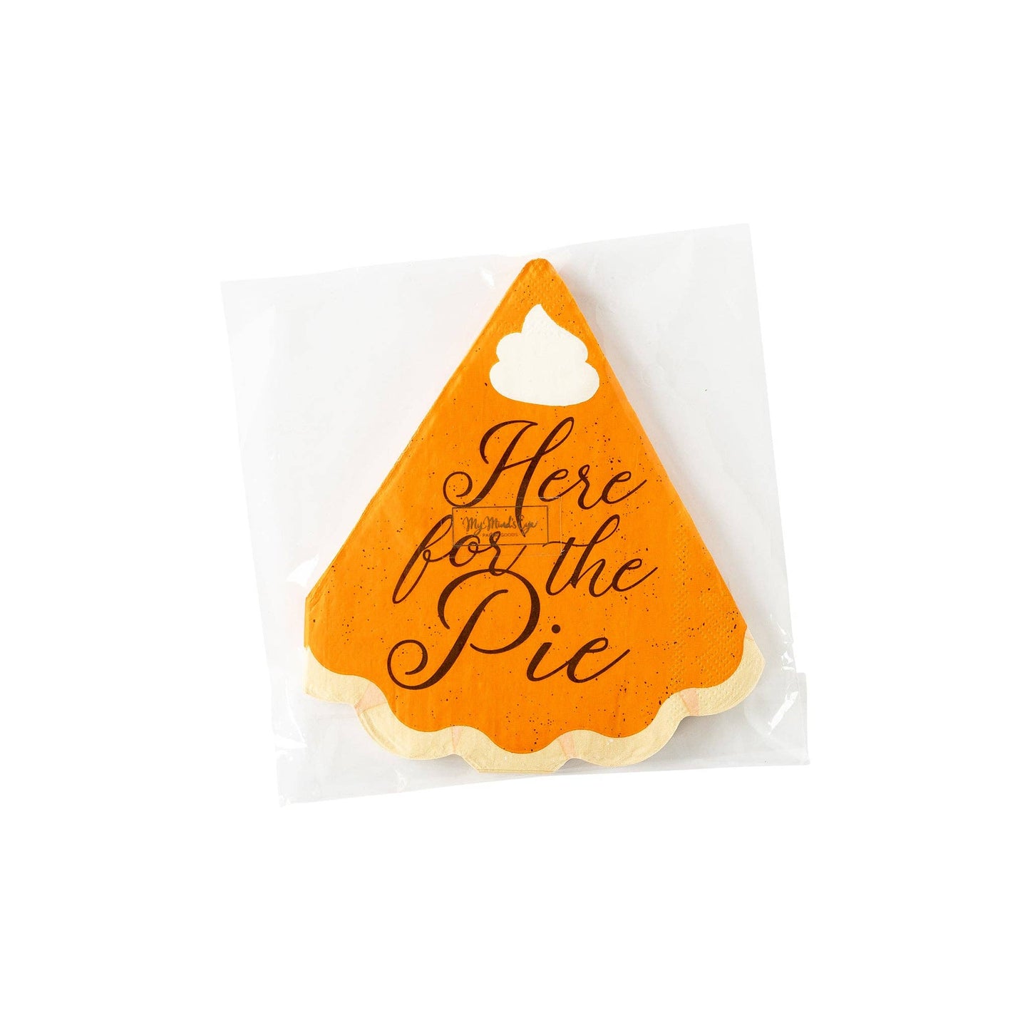 Spice up your dessert display with our "Here for the Pie" Pumpkin Pie Shaped Napkin. These funny Thanksgiving cocktail or dessert napkins are here for the pie (and also for the spills and crumbs). Keep it clean with a playful touch and let your guests indulge in their sweet treats without worry.&nbsp;
