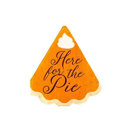 Spice up your dessert display with our "Here for the Pie" Pumpkin Pie Shaped Napkin. These funny Thanksgiving cocktail or dessert napkins are here for the pie (and also for the spills and crumbs). Keep it clean with a playful touch and let your guests indulge in their sweet treats without worry.&nbsp;