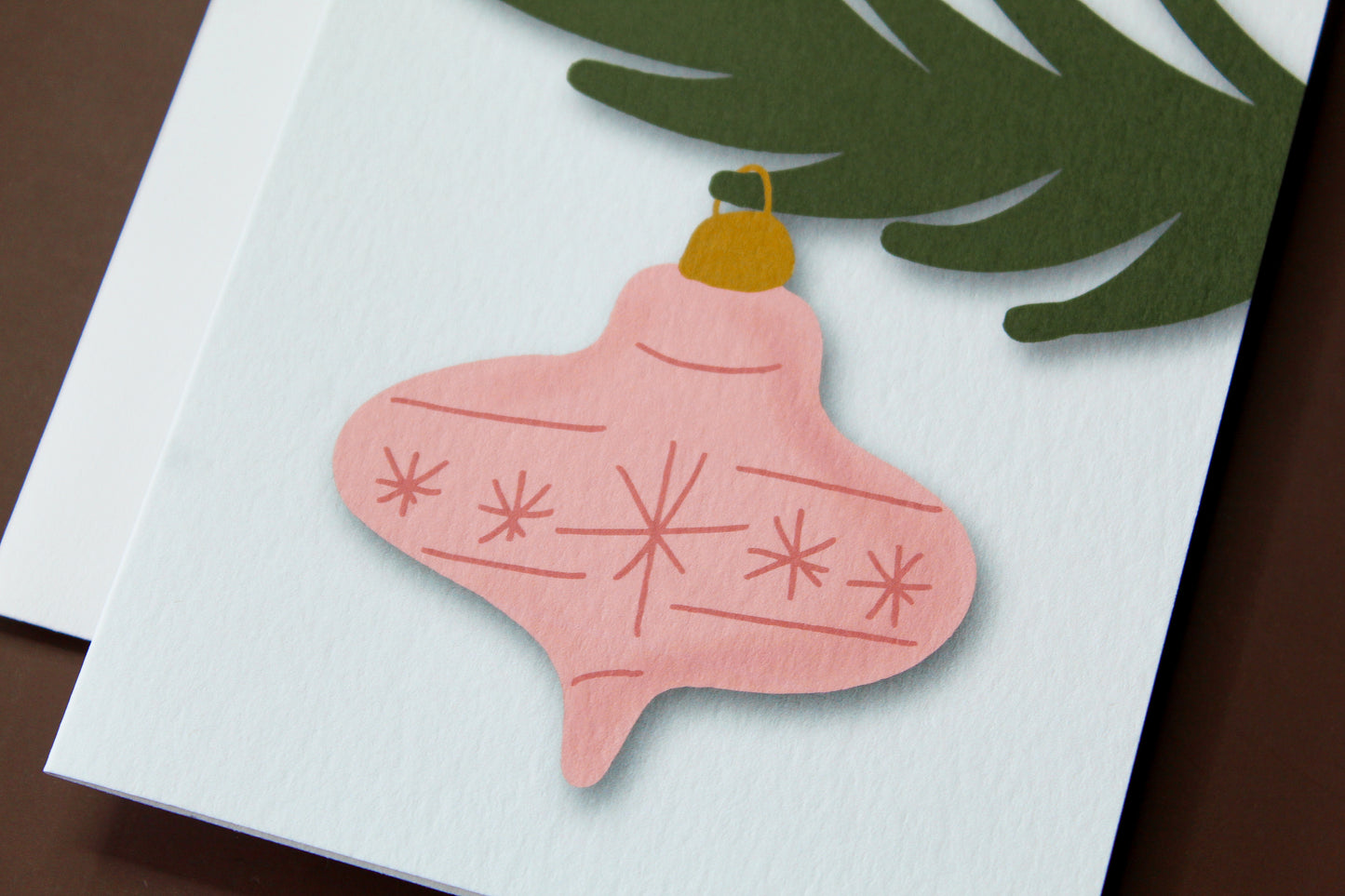 Pink Vintage Christmas Ornament Greeting Card
