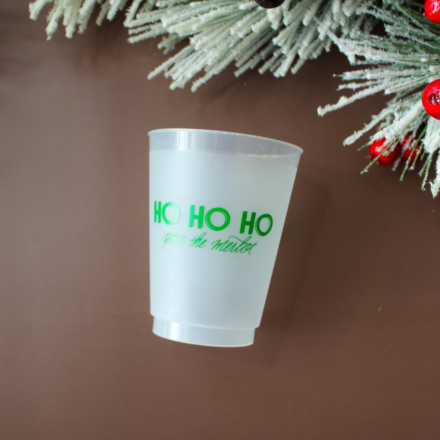 Christmas plastic cup. Ho Ho Ho Pour the Merlot. Frosted Shatterproof - Top Rack Dishwasher Safe - BPA Free - Recyclable