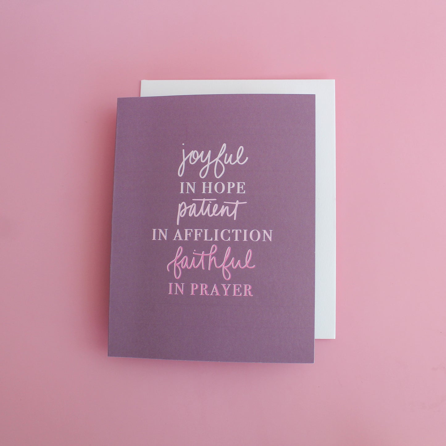 Joyful in Hope, Patient in Affliction, Faithful in Prayer Greeting Card | Life Motto Collection, christian greeting card, bible verse greeting card, inspirational greeting card, easter, baptism, confirmation, religious greeting card, life motto greeting card, motivational greeting card