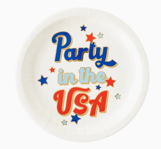 Party In the USA Paper Plates, Fourth of July Party, Memorial Day Party, Patriotic Party Supplies