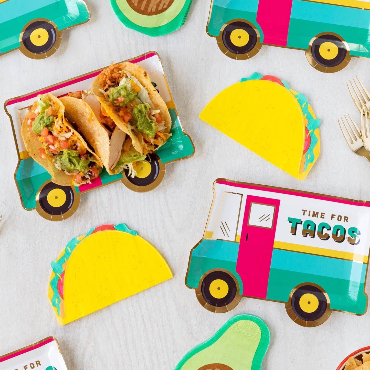 Indulge in the ultimate taco experience with our adorable taco truck plate! Perfect for spicing up your taco Tuesday or Cinco De Mayo fiesta, this plate is a must-have for any taco lover. Pair it with our matching taco or margarita napkins for an extra festive touch! This plate is set to make your tacos look even more delectable, if that's even possible. Get ready to elevate your taco game and impress your guests with this cute and stylish plate