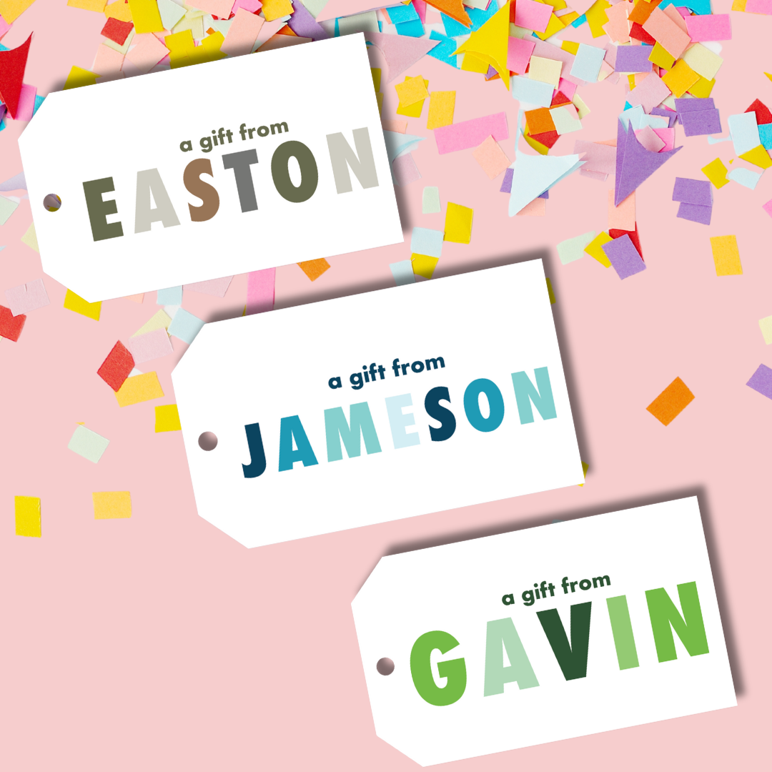 custom girls name gift tags, girls custom birthday gift tags, custom rainbow name gift tags, custom kids gift tags, custom kids birthday present gift tags, custom bright name gift tags, custom colorful gift tags, custom bachelorette party gift tags, custom bridal party gift tags, custom hostess gift tags, custom shower gift tags