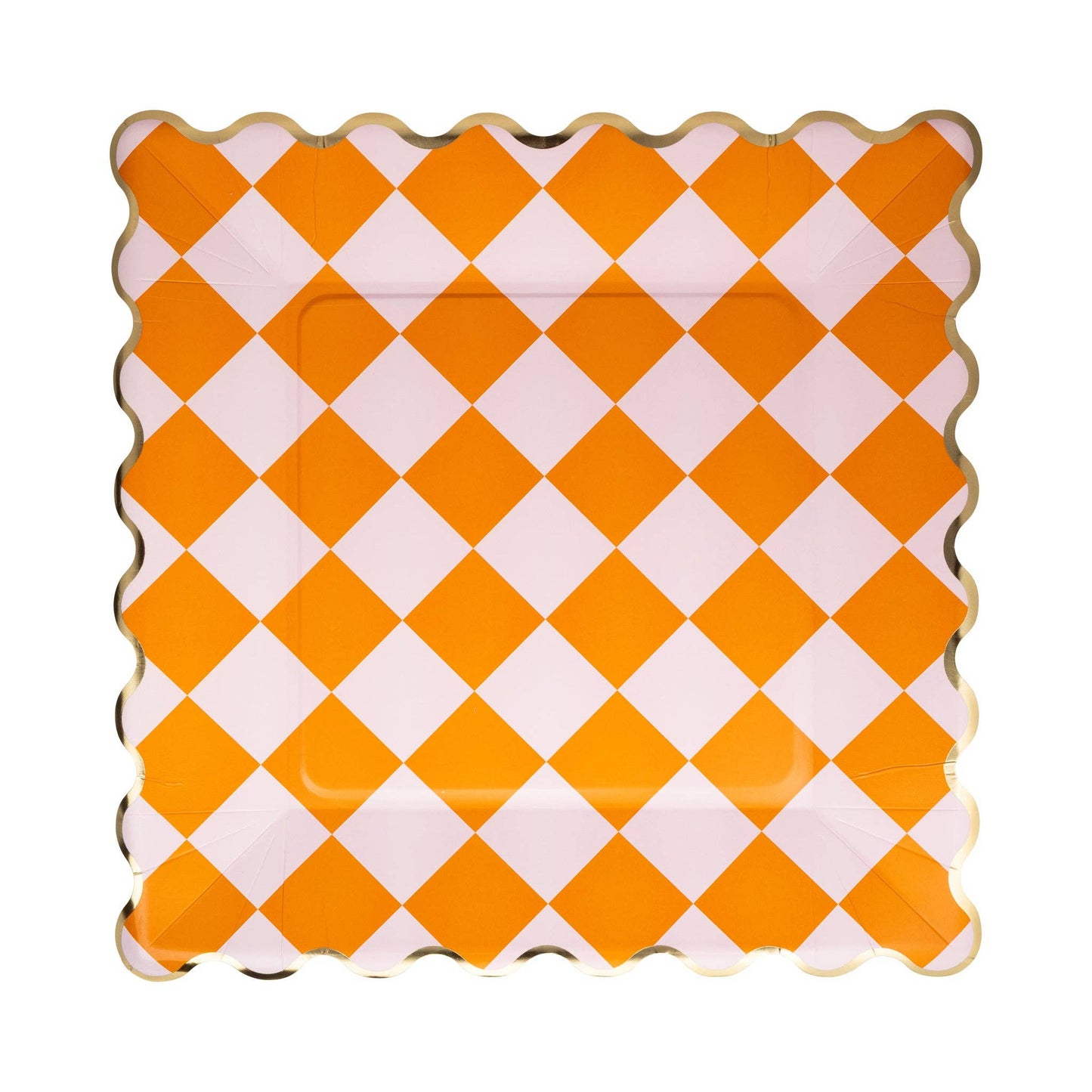 Pink & Orange Checkered Paper Plate