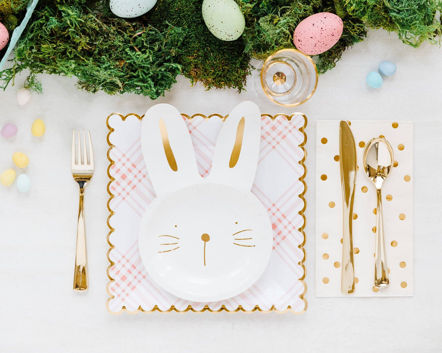 Bunny-shaped plates
Easter bunny plates
Gold foil Easter plates
Easter party tableware
Easter brunch decorations
Spring party plates
Disposable Easter plates
Whimsical bunny plates
Easter table setting ideas
Pastel and gold Easter décor
Holiday party supplies
Cute Easter tableware
Easter entertaining essentials
Paper plates for Easter brunch
Festive Easter party supplies