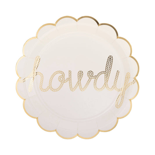 Add a dose of playful charm to your next gathering with our Howdy Paper Plates! Featuring a gold foil scalloped edge and accents, these plates are the perfect addition to any party—from birthdays to bachelorettes, or even a casual girls’ night in. Sturdy yet stylish, they’ll handle all your party snacks with flair and pair perfectly with our Let’s Go Girls Party Cup and Yee Haw Y'all Napkins for a coordinated party theme