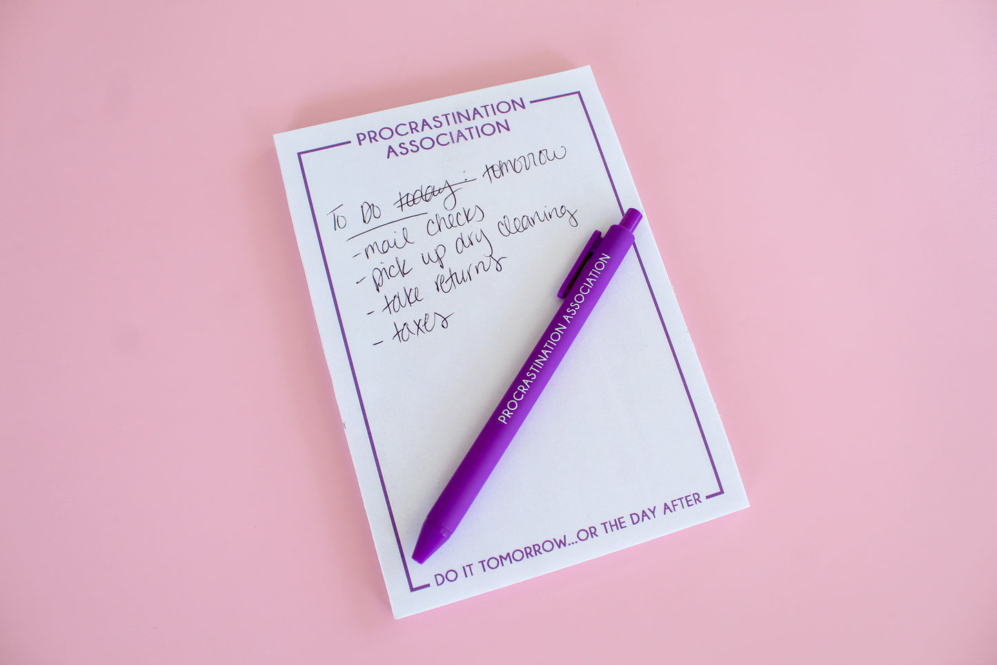 Procrastination notepad
Funny notepad gift
Humorous desk accessory
Gift for procrastinators
Procrastinator stationery
Witty notepad for work
5x7 to-do list pad
Tear-off notepad
Full-color notepad
Made in USA stationery
Funny gifts for coworkers
Office desk humor
Productivity notepad
Lighthearted notepad gift
Gift for overthinkers