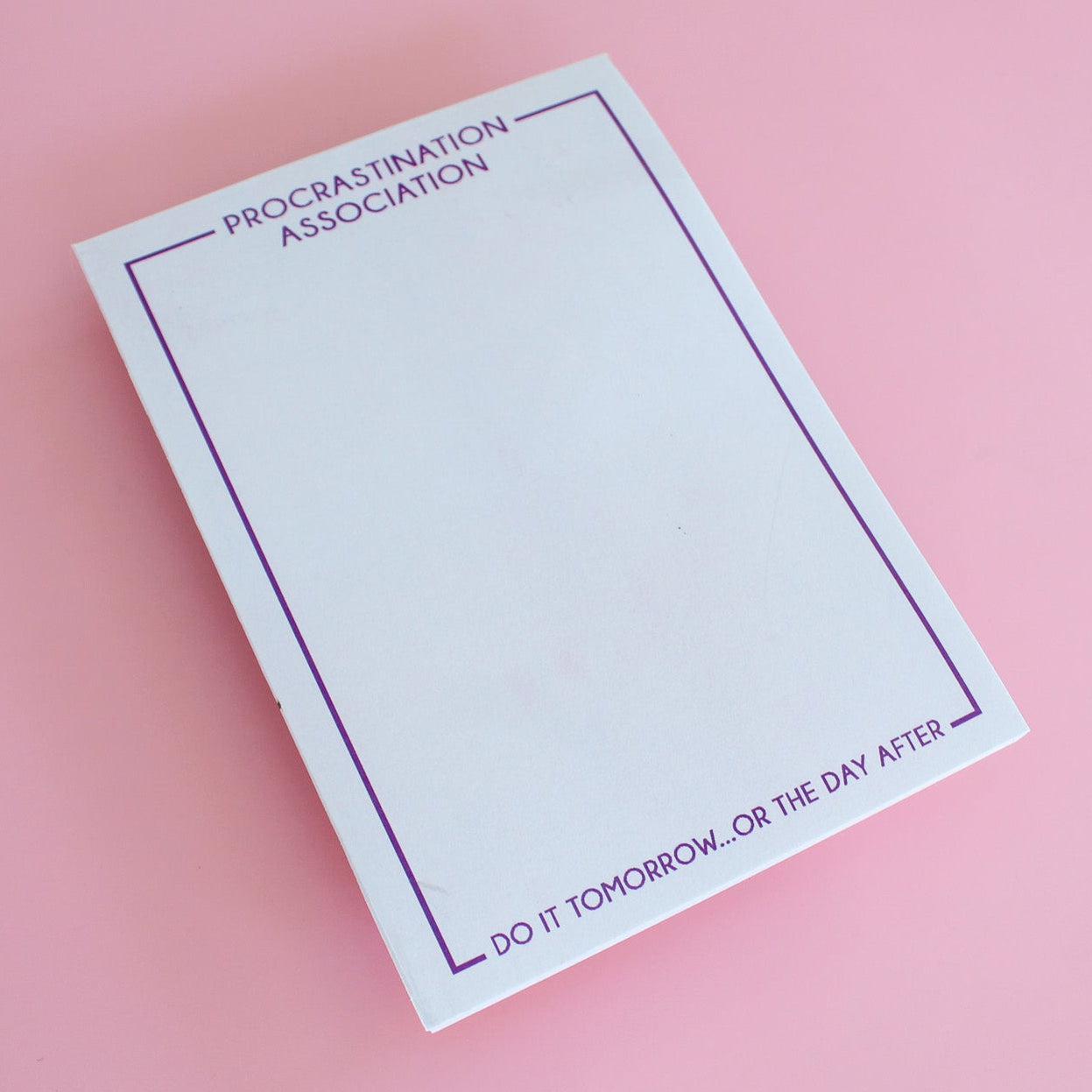 Procrastination notepad
Funny notepad gift
Humorous desk accessory
Gift for procrastinators
Procrastinator stationery
Witty notepad for work
5x7 to-do list pad
Tear-off notepad
Full-color notepad
Made in USA stationery
Funny gifts for coworkers
Office desk humor
Productivity notepad
Lighthearted notepad gift
Gift for overthinkers