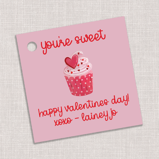 You're Sweet Pink Valentine's Cupcake Party Gift Tags