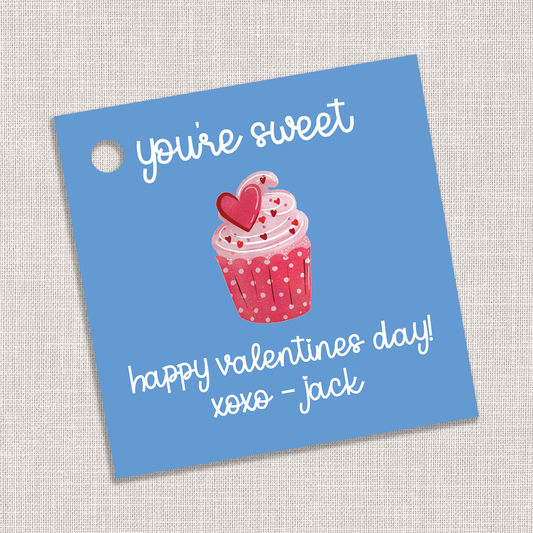 You're Sweet Blue Valentine's Cupcake Gift Tags
