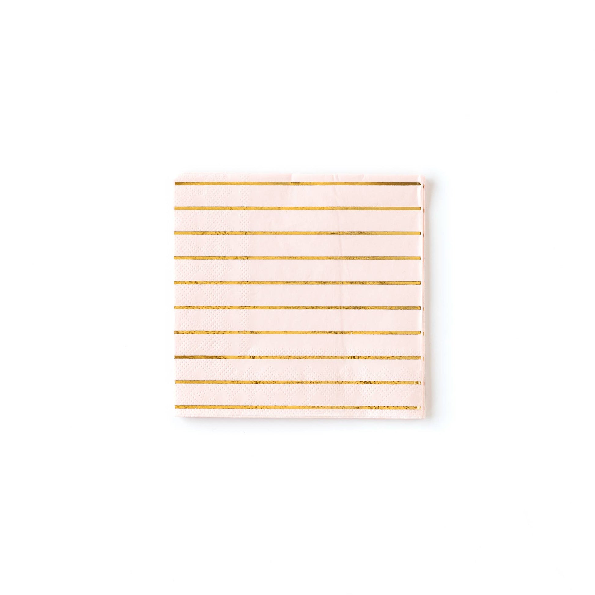 Planning a sophisticated bridal shower, Easter brunch or valentine party? These 5" blush napkins with gold foil stripes are a pretty accessory for your finger foods and desserts no matter what the occasion is! princess party, Galentines party, bachelorette party, baby shower, baby girl shower, engagement party, blush napkins, blush and gold foil napkins, easter party, ballerina party
