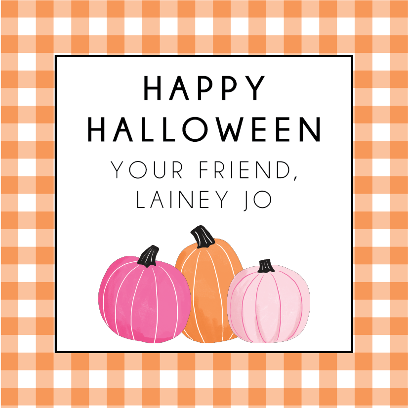 "Happy Halloween" Orange Gingham Party Gift Tags