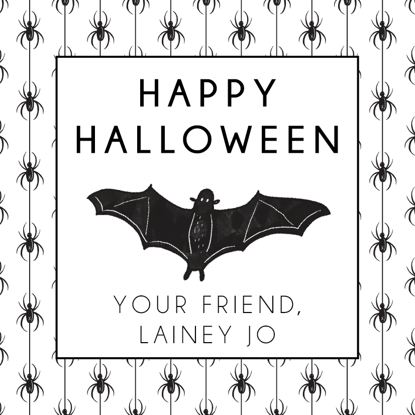 customizable "Happy Halloween!" gift tags, Halloween gift tag with bat and spiders