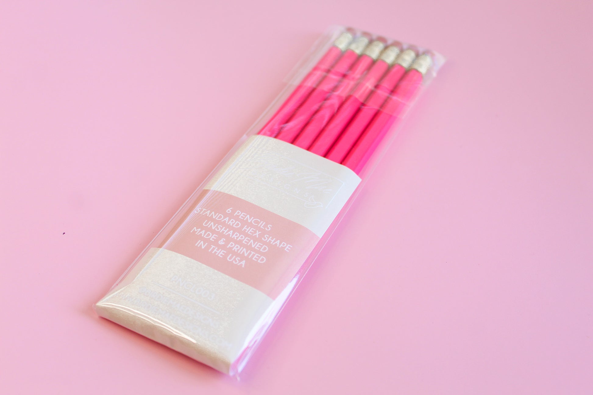 6 Standard Hex Shaped Pencils, neon pink pencils, Dream Big Darling pink pencil set