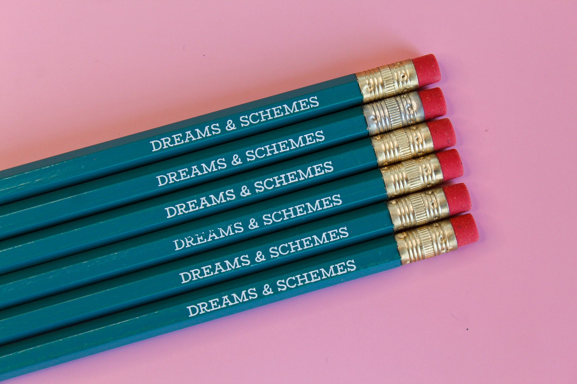 Dreams and Schemes teal fun pencil set