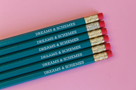 Dreams and Schemes teal fun pencil set
