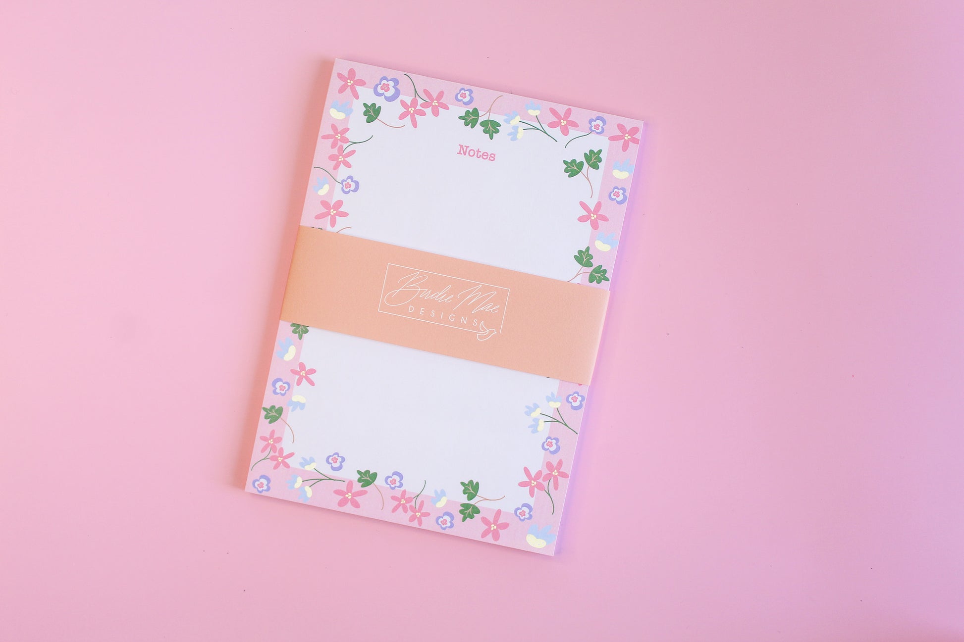 Floral Notepads, adorned with flowers, pink notepad