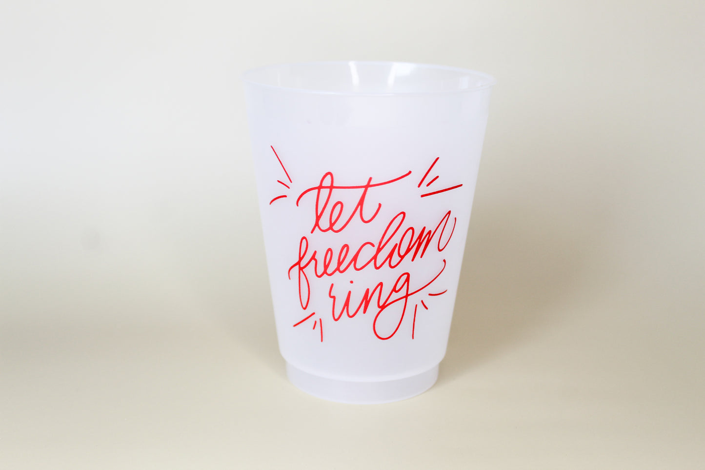 These cups are perfect for your Fourth of July or Memorial Day parties! Best of all, you can use these time and time again - they're dishwasher safe!  These patriotic cups come in a cellophane sleeve with a black and white striped ribbon tied in a bow at the top. 
