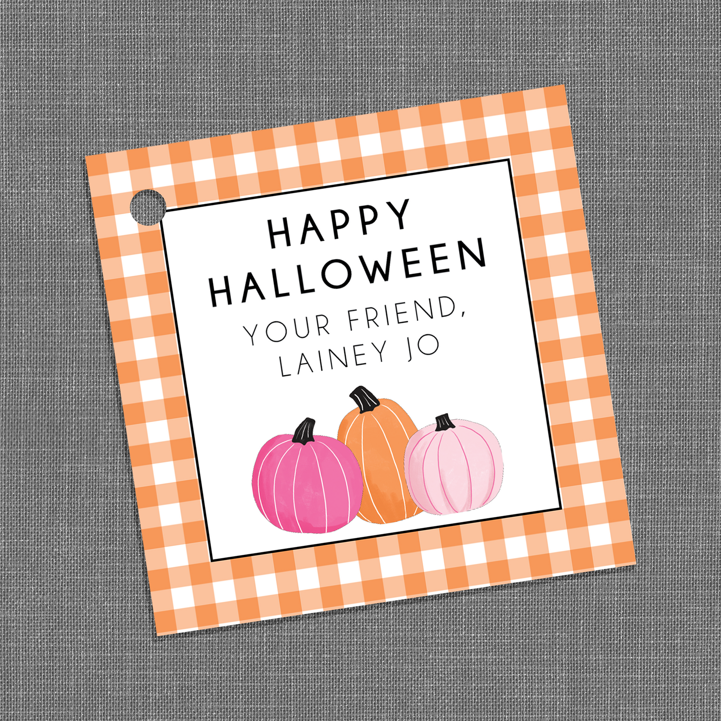 "Happy Halloween" Orange Gingham Party Gift Tags