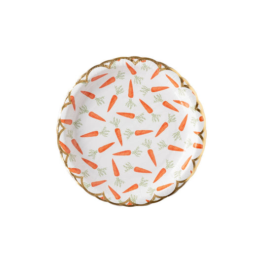 Get ready for an egg-cellent Easter celebration with our Scattered Carrots Plate! These 10" round plates not only have gold foil edging and scallops, but also feature scattered carrots for a fun and festive touch. Perfect for pairing with our Easter Bunny Plates and Blush Napkins, easter party, easter plate, easter bunny plate, easter table, easter decor, easter brunch, easter brunch ideas, easter brunch table, easter dessert plates