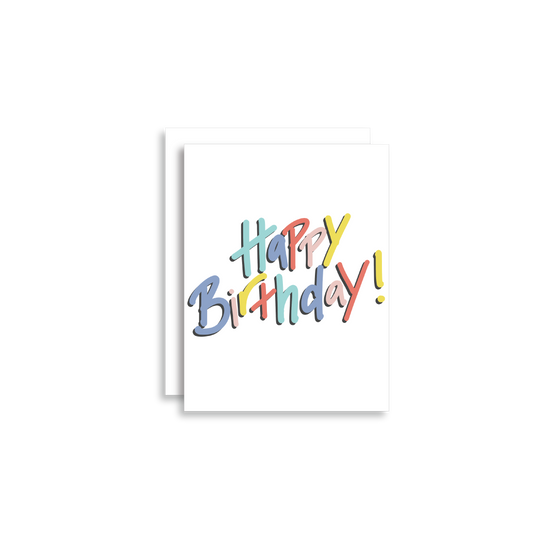 Sweet and simple - our happy birthday card is perfect for celebrating!  Card reads, "Happy Birthday" with a blank inside.  Each notecard features digitized hand calligraphy, is digitally printed on a heavy white card stock paper and includes a matching envelope. Cards measure 5.5"x4.25" when folded.