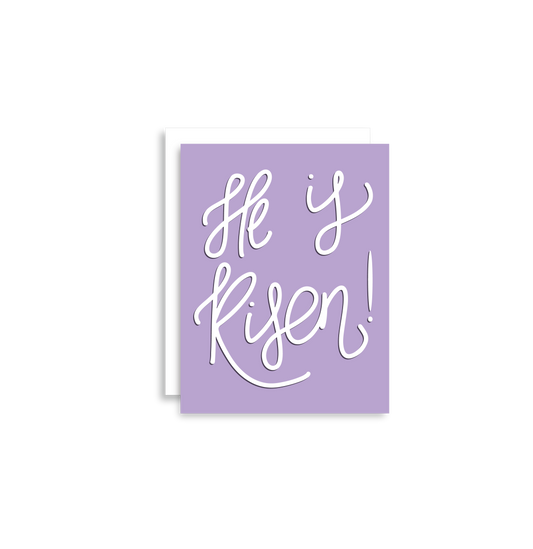 Our "He Is Risen!" card is a simple but perfect way to send Easter greetings! Each card is folded to 4.25" tall by 5.5" wide, is blank inside and comes with a matching white envelope. Cards are packaged in cellophane sleeves.  