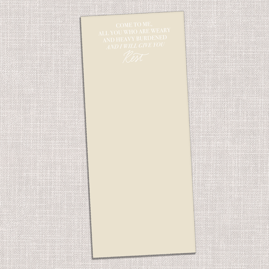 'Come To Me All You Who Are Weary And Heavy Burdened' Notepad. Christian notepad.